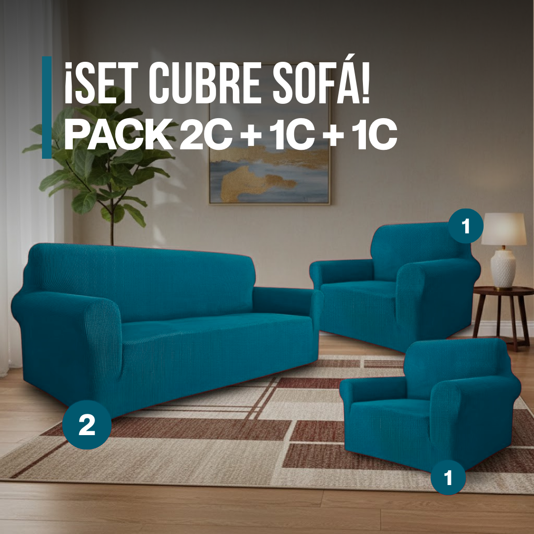 set cubre sofá textura gruesa cuadrille