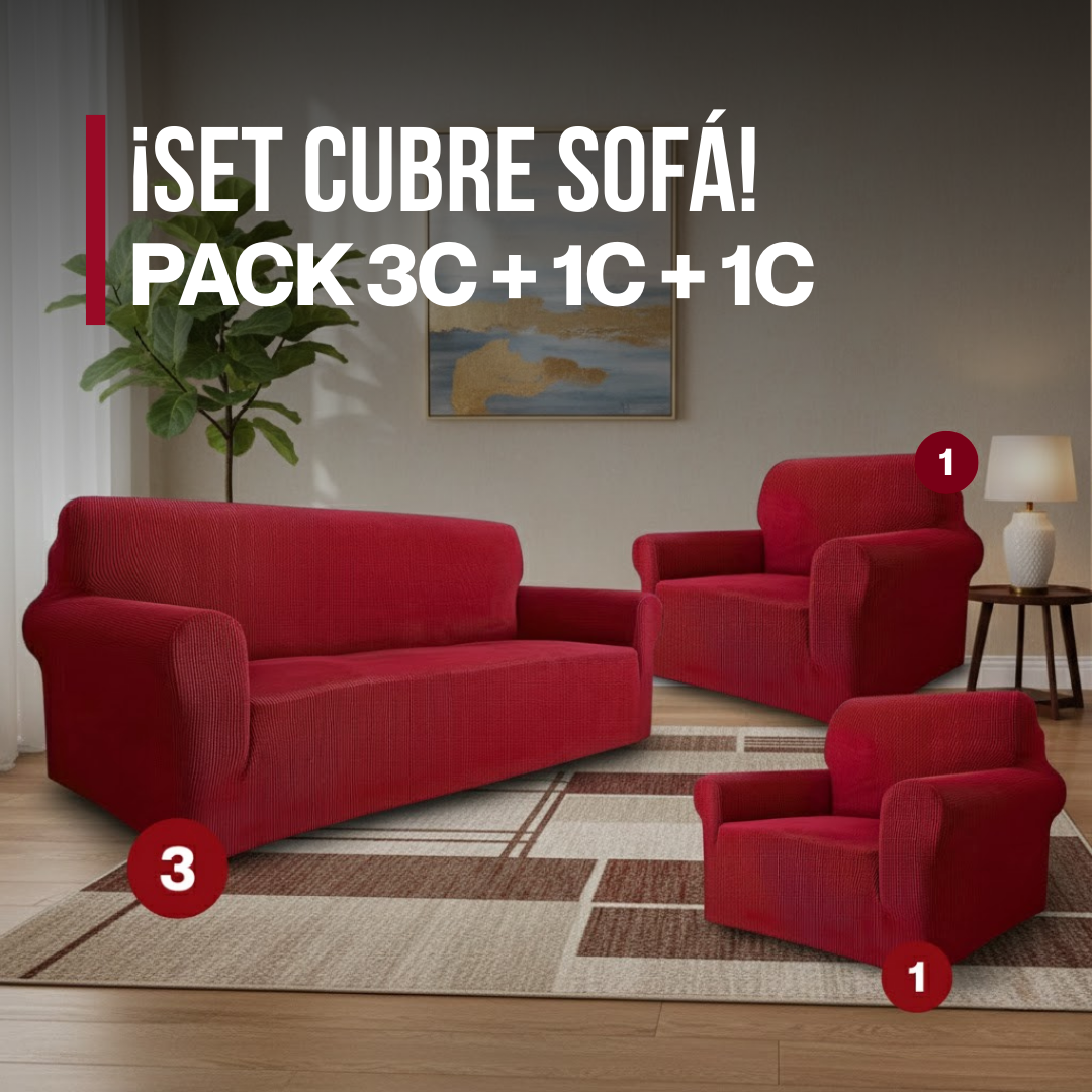 set cubre sofá textura gruesa cuadrille